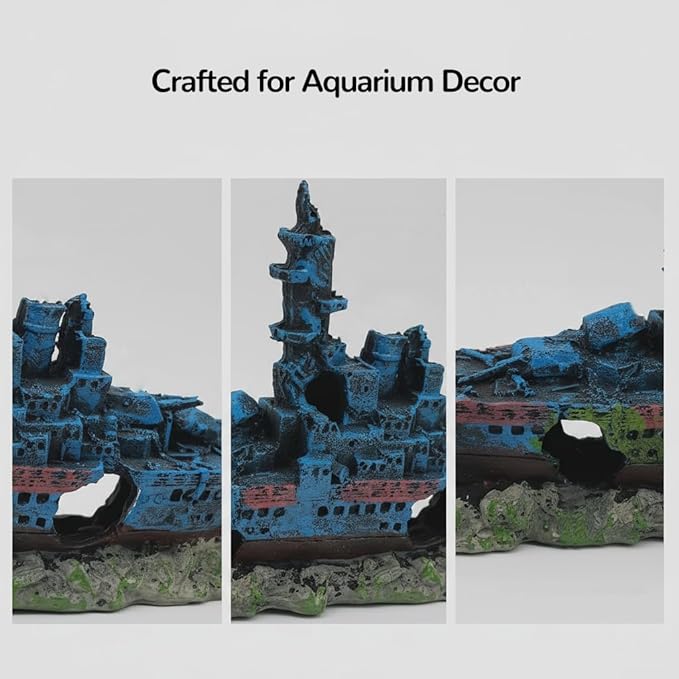 J-star Fish Tank Decorations, Shipwreck Ship Aquarium Decor, Aquarium Fish Tank Landscape Decoration Resin Ornaments