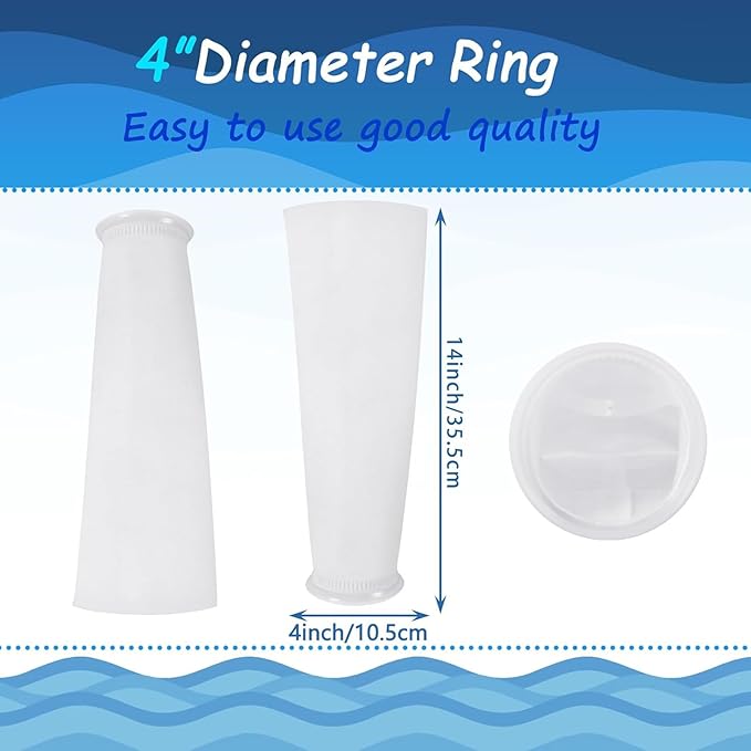 Oudain 16 Pack 4 Inch Ring Filter Socks 200 μm Aquarium Bags 4 in Ring by 15 Inch Long Socks for Fish Tank Freshwater Saltwater Aquariums