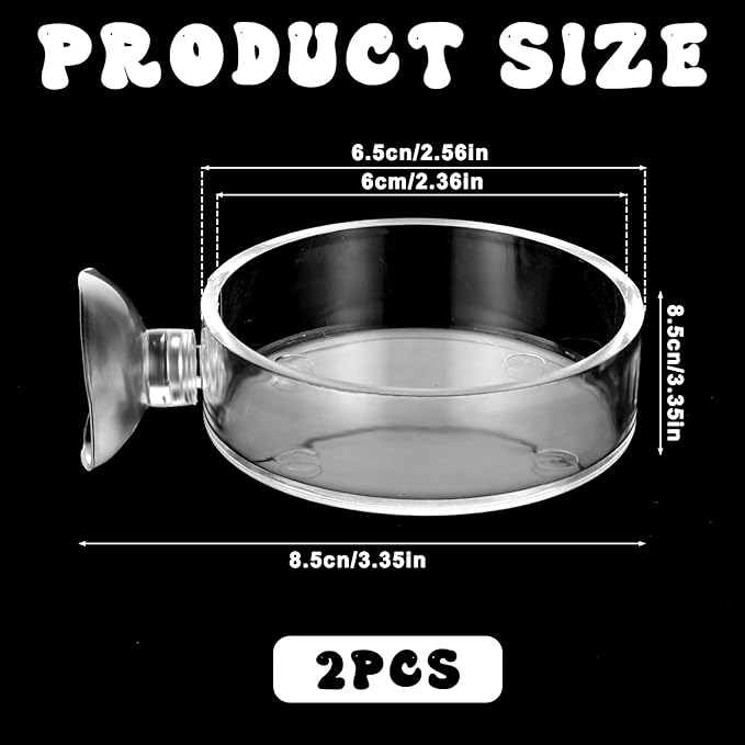 2 Pcs 60mm Fish Tank Feeder Dish, Clear Acrylic Aquarium Shrimp Feeder Dish with Suction for Aquarium Tanks Feeding
