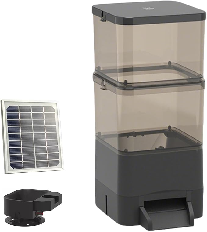 Pond Fish Feeder, Solar Powered Automatic Fish Feeder, Large Capacity 4L/10L/20L,Support Wi-fi and Solar Panel Charging, for Outdoor Fish Ponds Black-20L