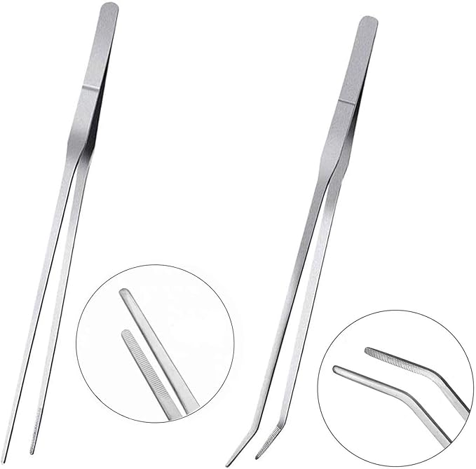 3Pcs Aquascaping Tools Kit, Long Stainless Steel Aquatic Plant Tweezers, Scrapers, Long Handle Feeder Tools for Fish Aquariums, Reptiles Snakes Lizard Gecko Spider and Bird (Silver)