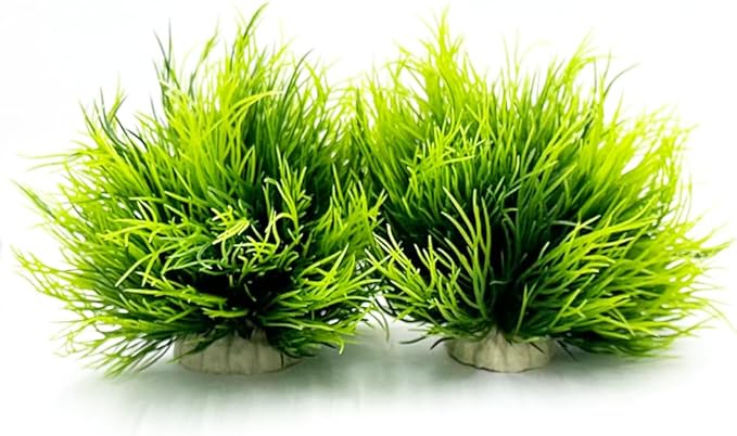 Aquarium Plants Fish Tank Decorations 2pcs Small Size/3.5inch Ornament Plastic Artificial Plant Goldfish Waterscape Fish Hides Mini Grass Set (2pcs/Green)