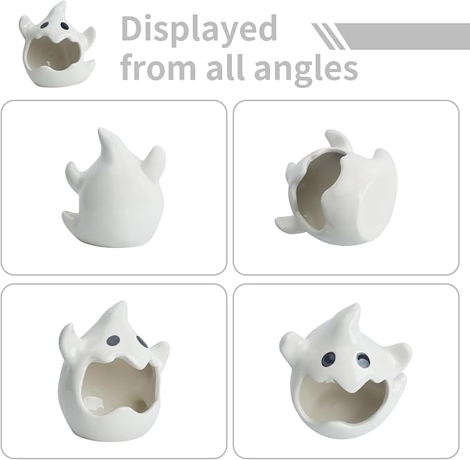 RUIAN Ghost Ceramic Aquarium Hideout, Smooth White Ceramic Decoration for Fish Tank and Small Pets Like Hamsters, 125x75mm, Ideal Gift