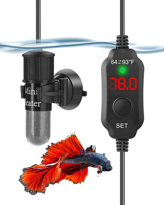AquaMiracle Mini Aquarium Heater 30W Small Fish Tank Heater for 4-6 Gal Tanks, Digital Display Thermostat Betta Heater with Dry-Run & Overheat Protection, Memory Function
