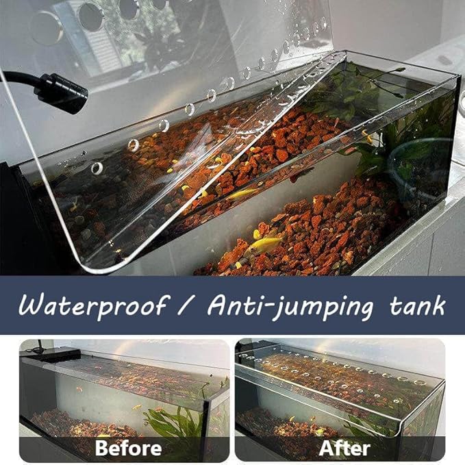 Cuttable Aquarium Cover, Cat Proof Fish Tank Lid with Feeding Hole, Escape Proof Aquarium Lid, Fish Tank Hood Cover with Vent Port(14x12in)