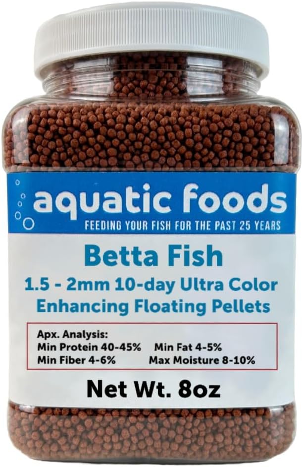 Betta Fish Ultra Red Color Enhancing 1.5mm-2mm Floating Pellets. Color Enhancing in 10-Days for Juvenile and Adult Bettas…8oz Small Jar