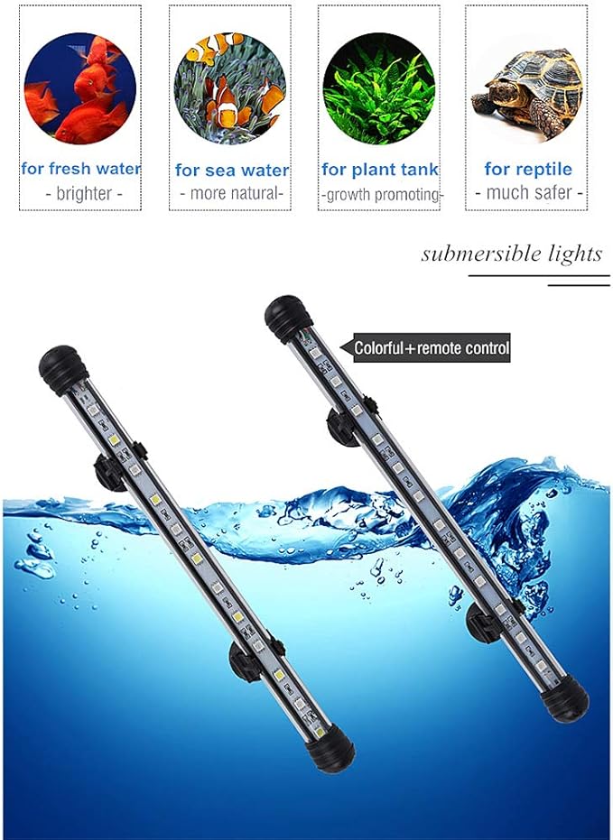 MQ 12 in Submersible LED Aquarium Light, 2W Color Changing Fish Tank Light with Remote Control, IP68 Crystal Glass 12 LEDs Lights Bar, for Fish Tank 15-20 inch