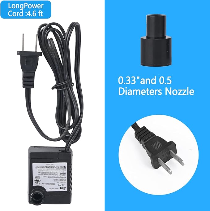 40 GPH Mini Submersible Water Pump (3.2W 150L/H) for Water Feature, Aquariums, Fish Tank, Tabletop Fountain, Pet Fountain, Indoor or Outdoor Pond Fountain