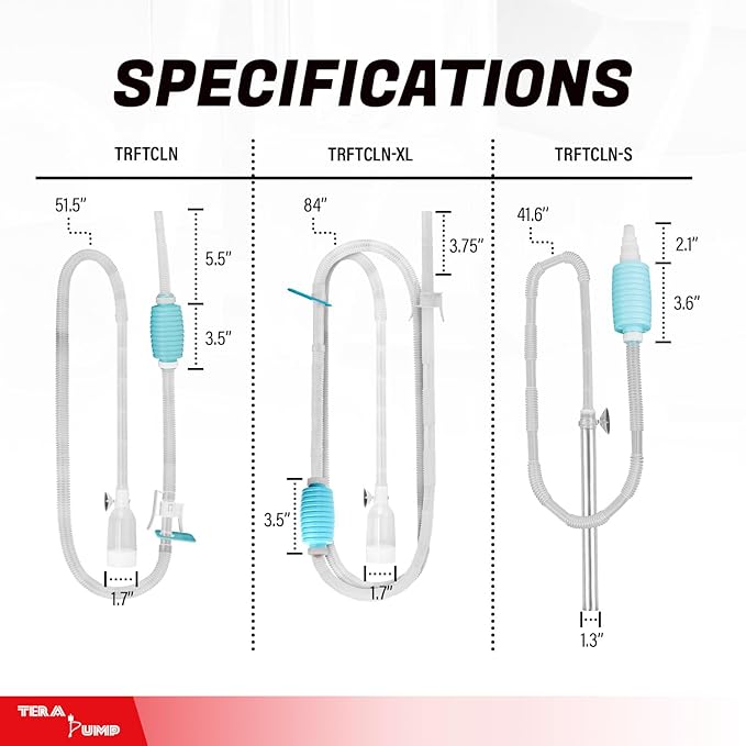 TERA PUMP Aquarium Siphon Pump Bundle 3-in-1 Fish Tank Gravel Vacuum Cleaner Kit for Nano, Standard & Large Tanks, Manual Water Changer with Gravel Filter & Long Hose