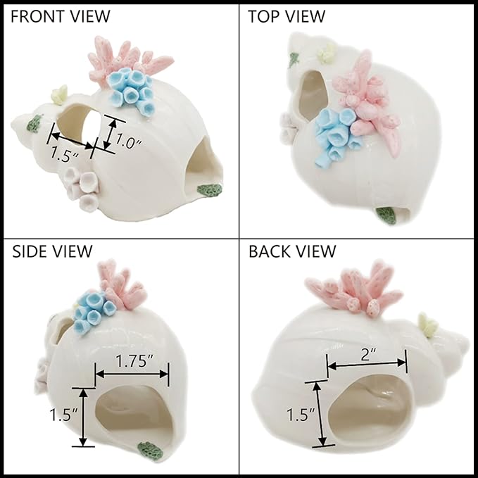 Starryfill Aquarium Decorations White Ceramic Conch Thematic Ornament with Three Holes for Betta Fish Passing or Hiding Safely,Betta Fish Tank for Small and Medium Fish