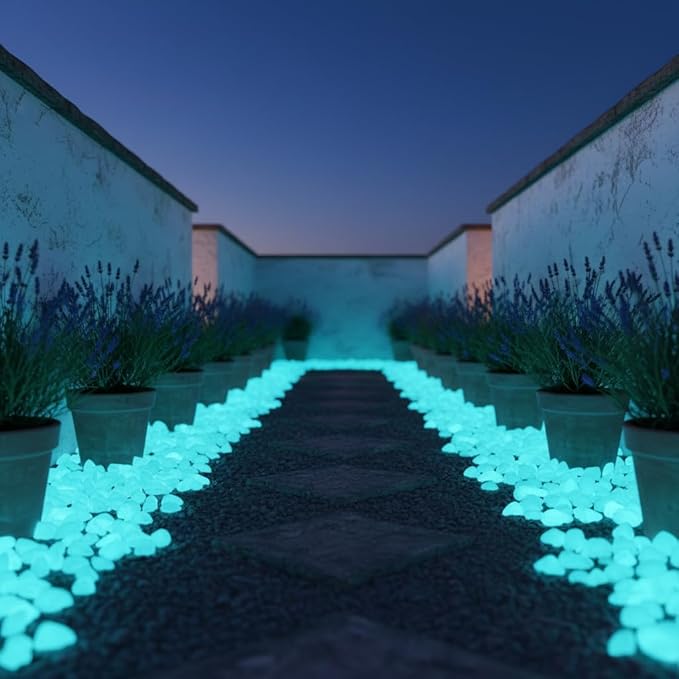 Shiny Stone Glow in The Dark Aquarium Neon Gravel Sand, Decorative Rocks for Fish Tank and Fairy Garden, Home Dec,305g/0.67lbs (8-15mm, Sky Blue)