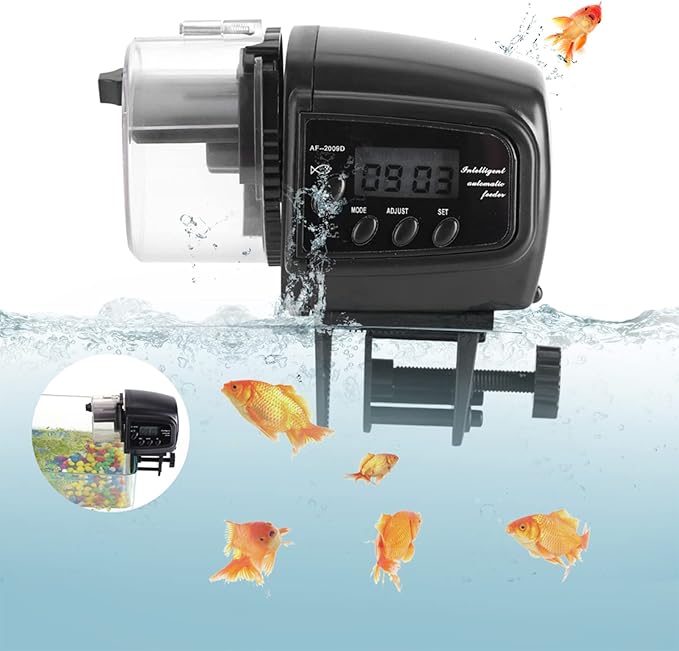 Gavigain Automatic Fish Feeder,LCD Electronic Fish Feeder Dispenser Timer Automatic Aquarium Food Feeding Machine Auto Timer Vacation Feeder for Home Office