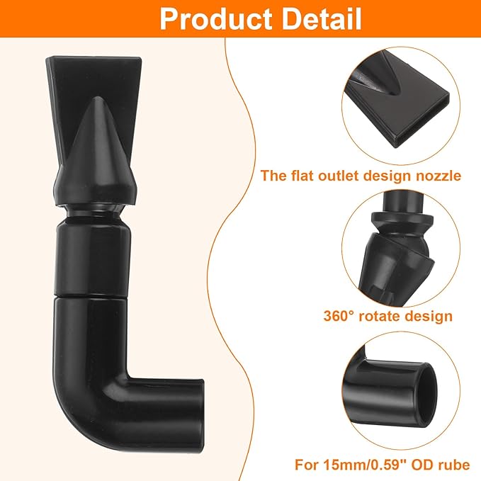 uxcell 4Pcs Aquarium Nozzle, 360°Free Rotate Plastic Aquarium Pump Nozzle, 15mm/0.59" OD Flat Water Outlet Return Pipe Fitting for Aquariums Fish Tanks(Black)