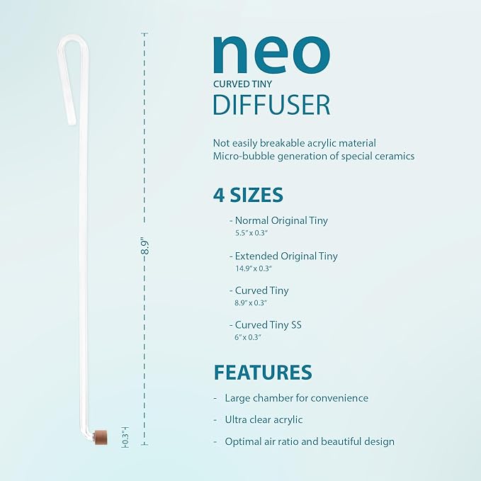 Aquario Neo CO2 Aquarium Diffuser - CO2 Diffuser Aquarium Kit, CO2 Diffuser for Aquarium Plants, CO2 System for Aquarium - Curved Diffuser, Tiny - Normal