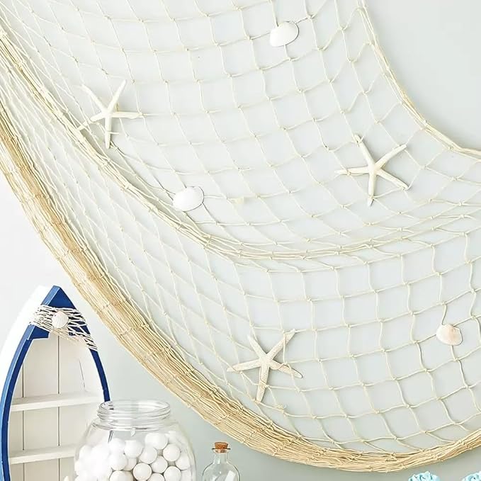 80"x40" Fish Net Decorations, Natural Cotton Fishing Net Decor Fishnet Rope Decoration for Under The Sea Hawaiian Pirate Ocean Beach Themed Party (2 Pack)