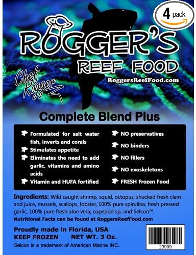 Rogger's Reef Food 4 x Complete Blend Plus, 7 Oz, Best Complete Frozen Food Blend, All in One for Your Fish and Corals