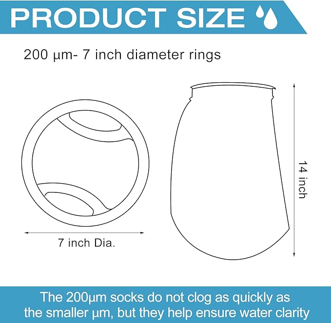 Macarrie 12 Pack 7 Inch Ring Felt Filter Socks 200 μm, Aquarium Felt Filter Bags, Fine Micro Fish Tank Sump Sock for Saltwater Aquariums (7 x 14 Inch)