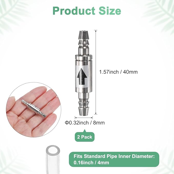 M METERXITY 2-Pack CO2 Check Valve Aquarium, One Way Stainless Steel Check Valve for Aquarium Co2 System Diffuser/High Power Air Pumps/Fish Tank, Non-Return Aquarium Air Valve