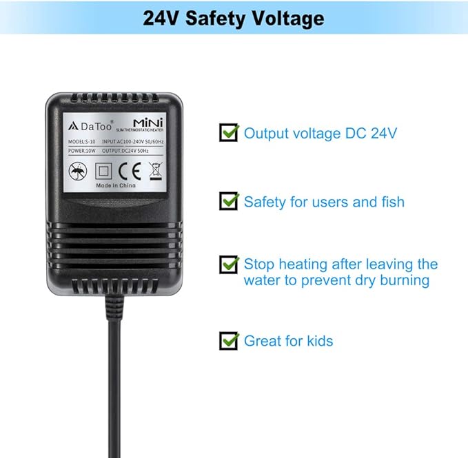 DaToo 30 Watt Small Aquarium Heater Mini Betta Flat Fish Tank Heater for 3 Gallon 5 Gallon