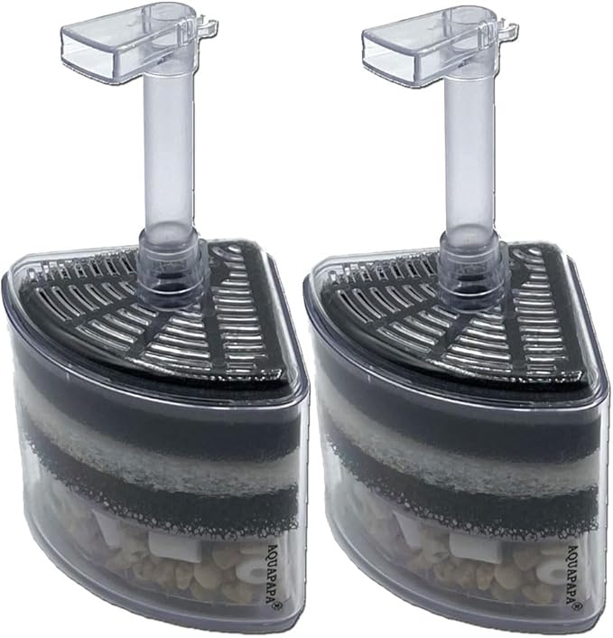 Corner Filter Air Driven Bio Sponge Ceramic for Fry Shrimp Nano Fish Tank Aquarium Up to 20 Gallon Each (2-Pack)