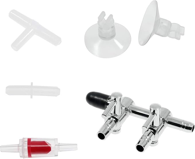 2-Way Aquarium Air Flow Control Lever Valve Distributor Accessories Set with Check Valve, T & Straight Connector and Suction Cups