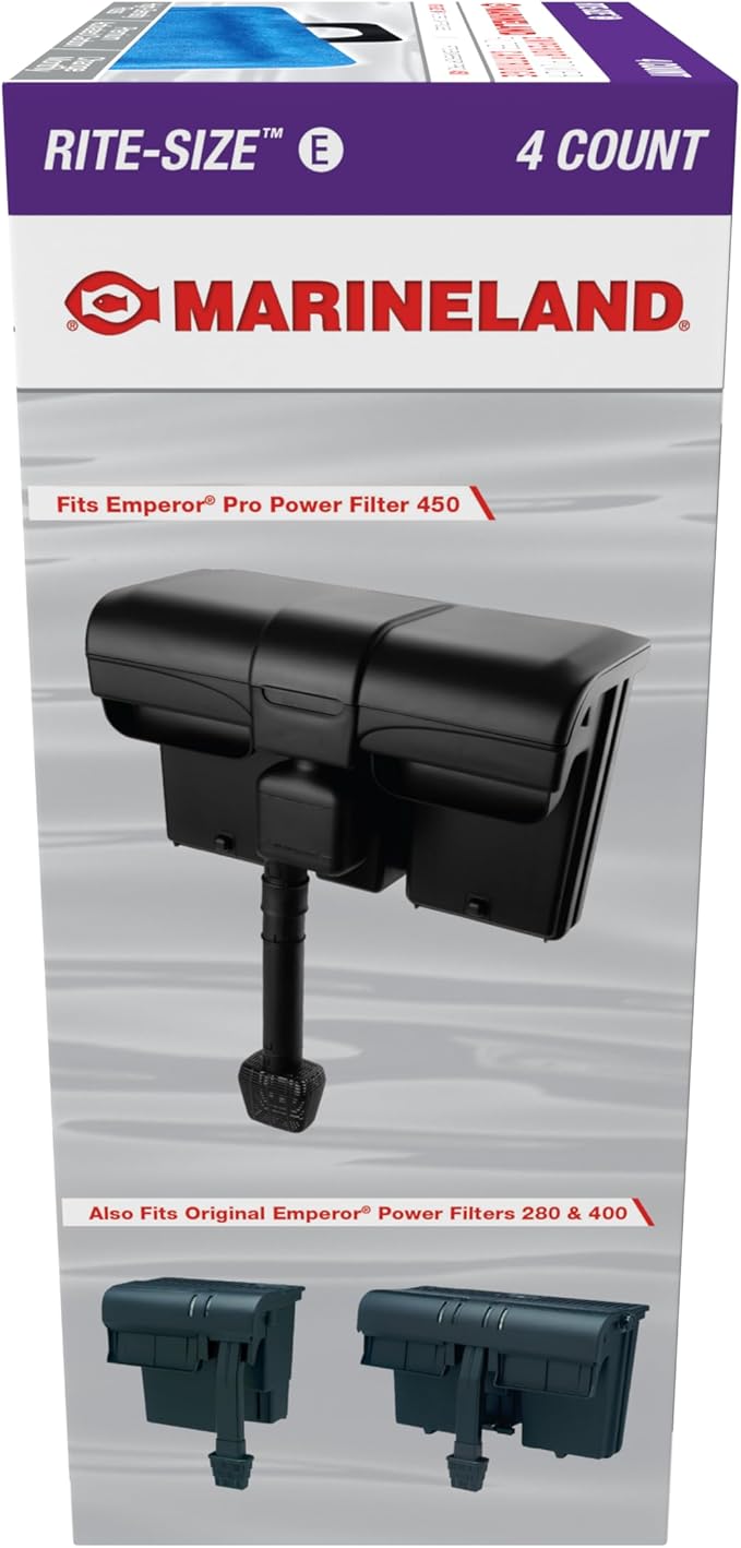 Marineland Emperor Power Filter Cartridge Rite-Size E, 4 Count, Replacement Cartridge For Aquarium Filtration, E - Purple, 4 Count (Pack of 1)