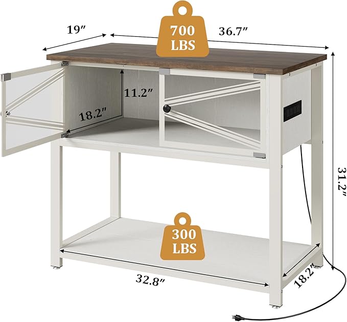 Rresyet 40-50 Gallon Aquarium Stand with Heavy Duty Metal Frame, Fish Tank Stand with Power Outlets, Two Glasses Door Storage Cabinet, Suitable for Turtle Tank, Reptile Tank, White+Brown