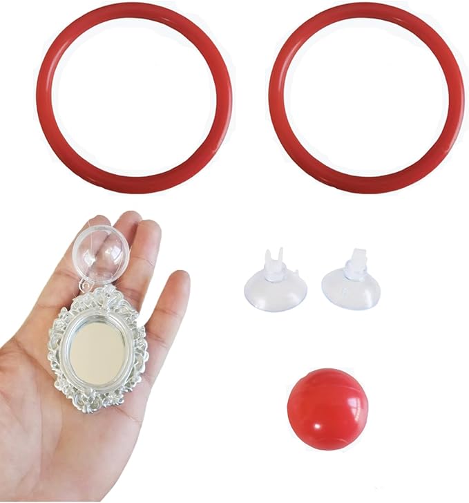 Betta Fish Enrichment Toys Ring and Mirror Floating Exercise Mirrors and Training Ring Floating Mirrors Aquarium with Feeding Rings Aquarium Accessories with Suction-Cup (Red)