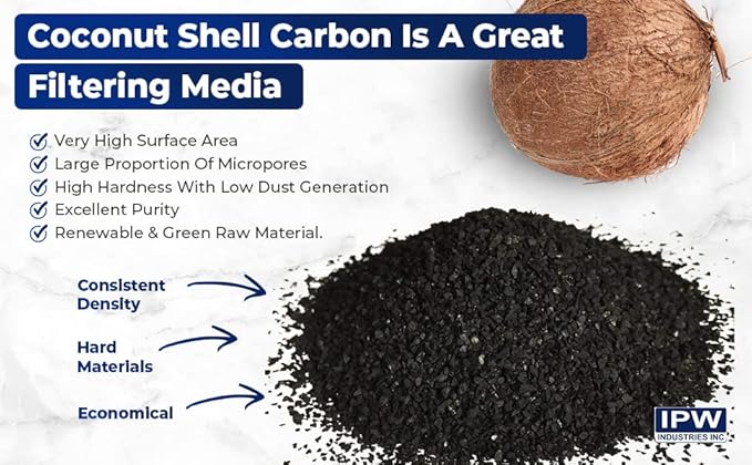 IPW Industries Inc. - Activated Charcoal Coconut Shell Water Filter, Carbon Media for Aquarium, Drinking Water & Air Filtration, 15 Lbs Bulk Granular