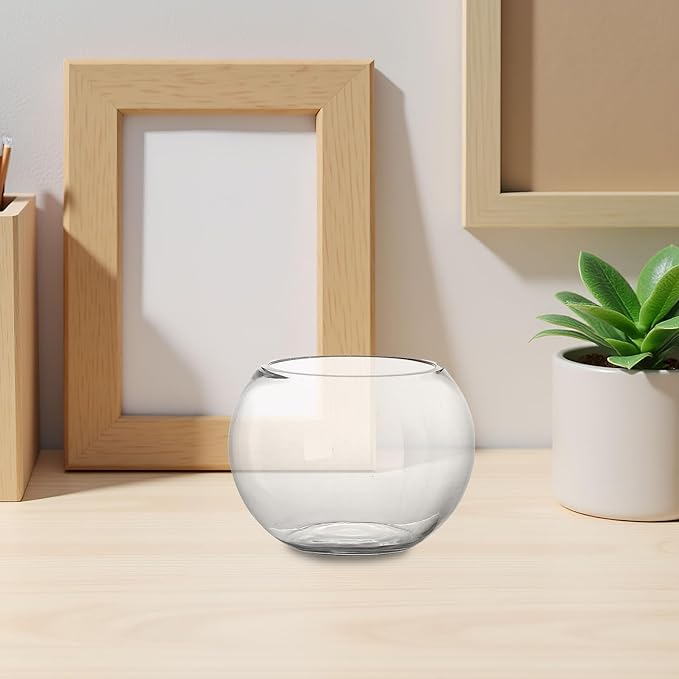 HOMSFOU Clear Round Fish Bowl 7-Inch Glass Aquarium for Goldfish and Aquatic Plants Desktop Fish Tank Suitable for Home Office Decoration