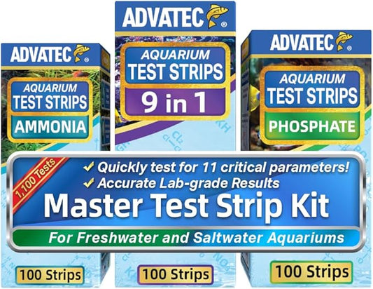 Master Test Strip Kit - for Freshwater, Saltwater & Reef Aquariums, Test for 11 Parameters! -Fast Lab-Grade Results with Interpretation Guide! (100 Ct. - 300 Strips, 1,100 Tests)