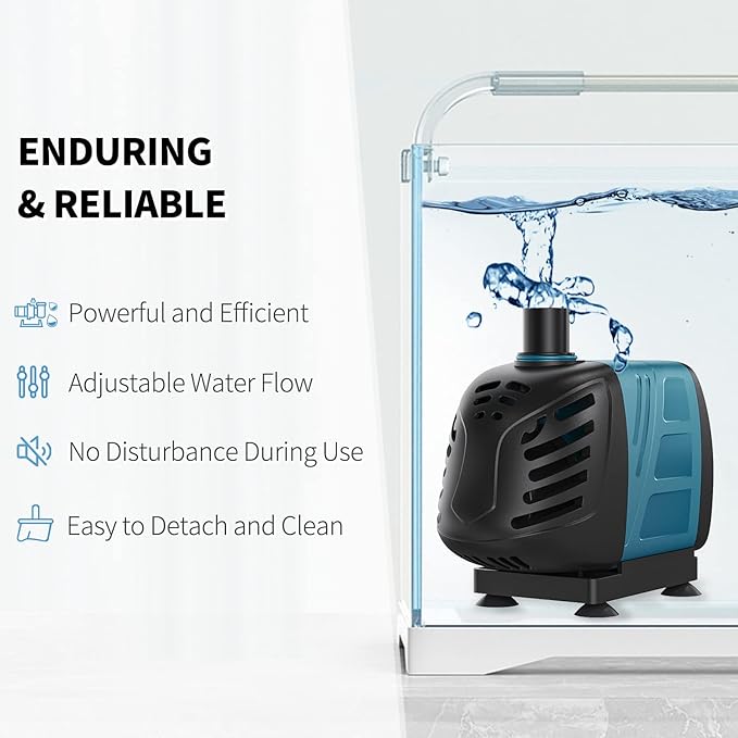 Uniclife Aquarium 320 GPH Submersible and Inline Water Pump 22W 5ft High Lift AC 120 V Quiet Adjustable Return Pump with 6 ft. Power Cord for Fish Tanks Pond Waterfalls Fountains Sumps and Gardens