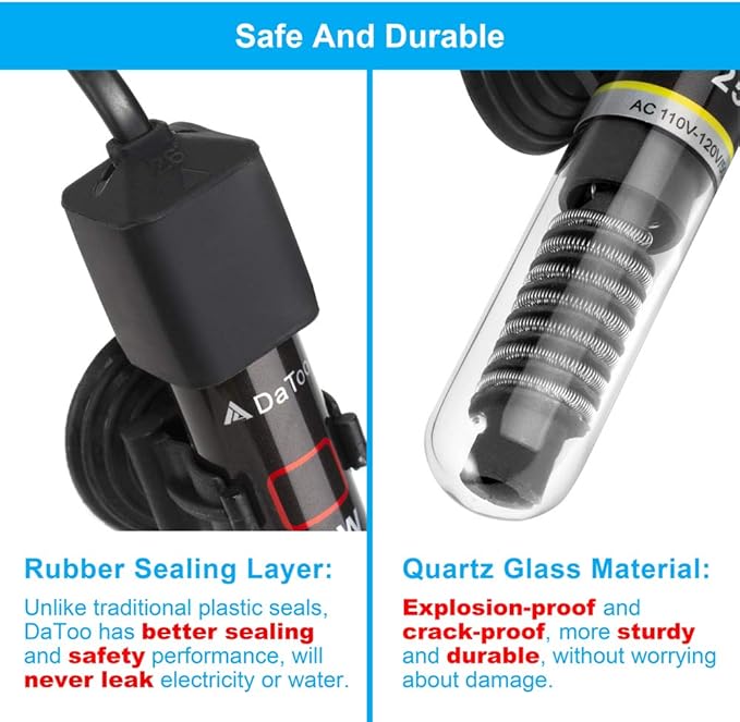 DaToo Mini Aquarium Heater 50W Small Fish Tank Heater 50 Watt with Free Thermometer Sticker
