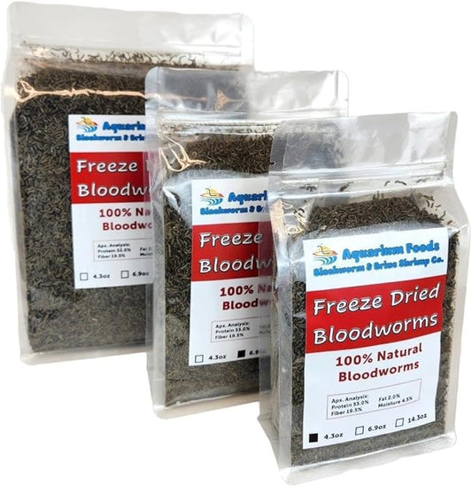 Bloodworms, Premium Grade Freeze Dried Bloodworms for All Tropical Fish, Cichlids, Discus, Tetras, Goldfish, Bettas, Angel Fish, Marine Fish, Carnivorous Plants - 14.3oz Clear Bag