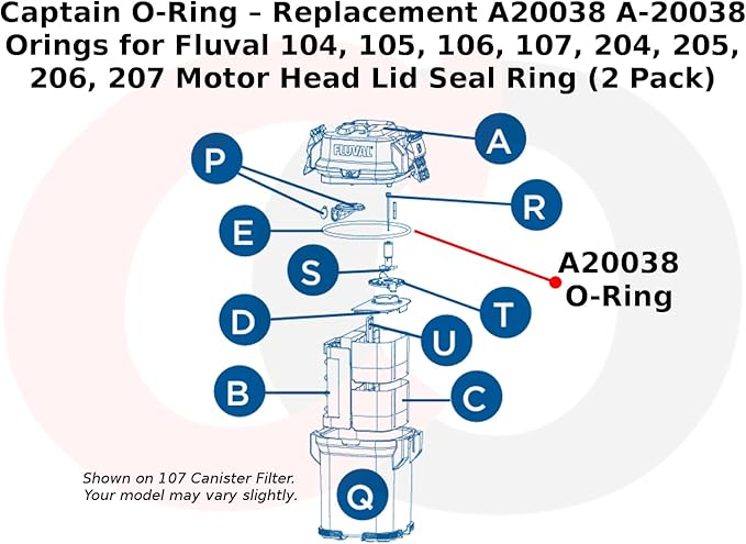 Captain O-Ring – Replacement A20038 A-20038 Orings for Fluval 104, 105, 106, 107, 204, 205, 206, 207 Motor Head Lid Seal Ring (2 Pack)