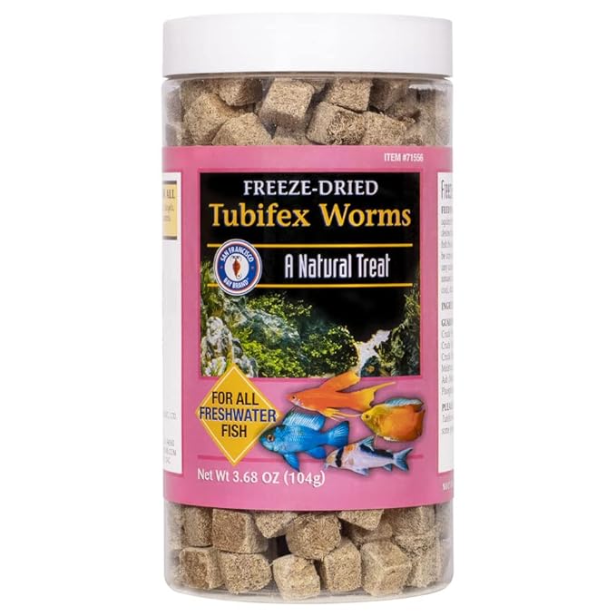 San Francisco Bay Brand Freeze Dried Tubifex Worms Fish Food - All Natural High Protein Treat for Freshwater Fish, Cichlids, Discus, Angelfish, Catfish, Barbs - Bloodworms Fish Food - 3.68 oz (104g)