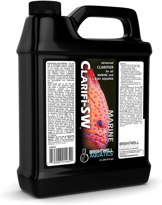 Brightwell Aquatics Clarifī-SW Marine Water Clarifier for Saltwater Aquariums Enhances Water Clarity by Removing Cloudiness with Protein Skimming and Mechanical Filtration Compatibility, 2L