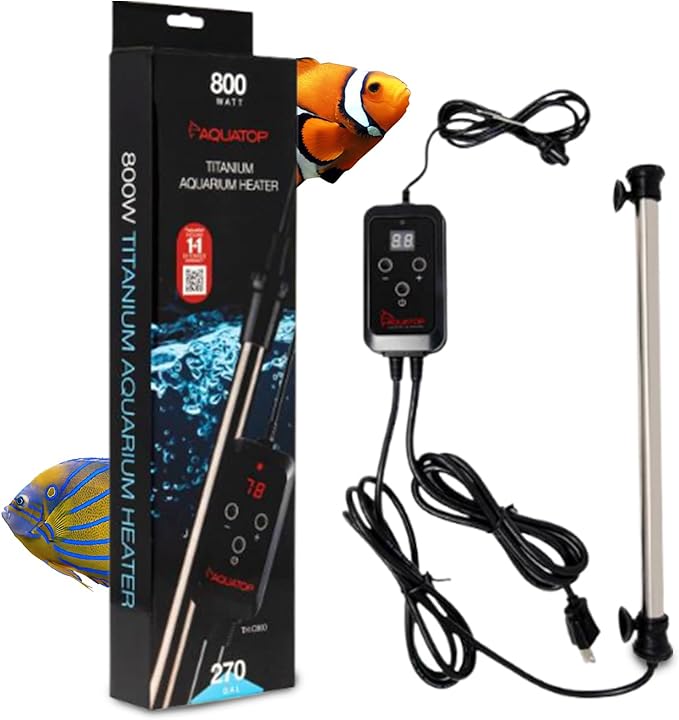 Aquatop 800W Titanium Heater with Controller – Submersible for Tanks Up to 270 Gallons, Adjustable 68-92°F, Durable for Large Fish & Turtles, TH-C800