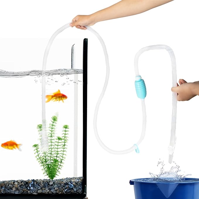 TERA PUMP - TRFTCLN-XL BPA-Free Gravel Cleaner Aquarium Water Changer with Clip, Suction Cup, Flow Managing Clip, Quick & Easy Assembly, Long 120 inch Nozzle Manual Water Pump, (20-50 Gallon Tank)