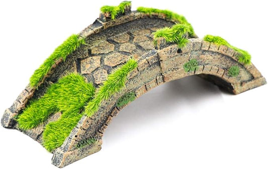 AQUA KT Fish Tank Decor Arch-Bridge Drawbridge with Grass for Aquarium Landscaping Decoration