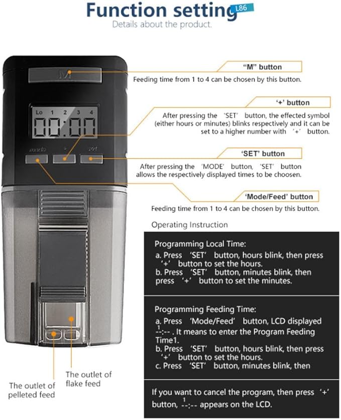 Automatic Fish Feeder Capacity Programmable Timer for up to Daily Feedings for Aquarium and Use Smart Design for Pellet Food Only