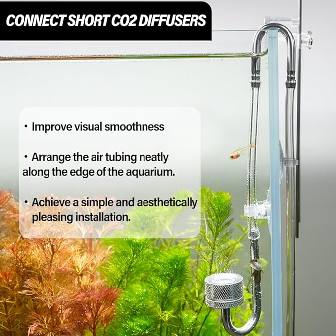 LINLAN 2-Piece Aquarium 304 Stainless Steel U-Tube Connector，Anti-Kink Design, Compatible with 4mm (0.16") ID Air Hose, Air Pump and CO2 Diffuser Accessory for Rimless Aquariums