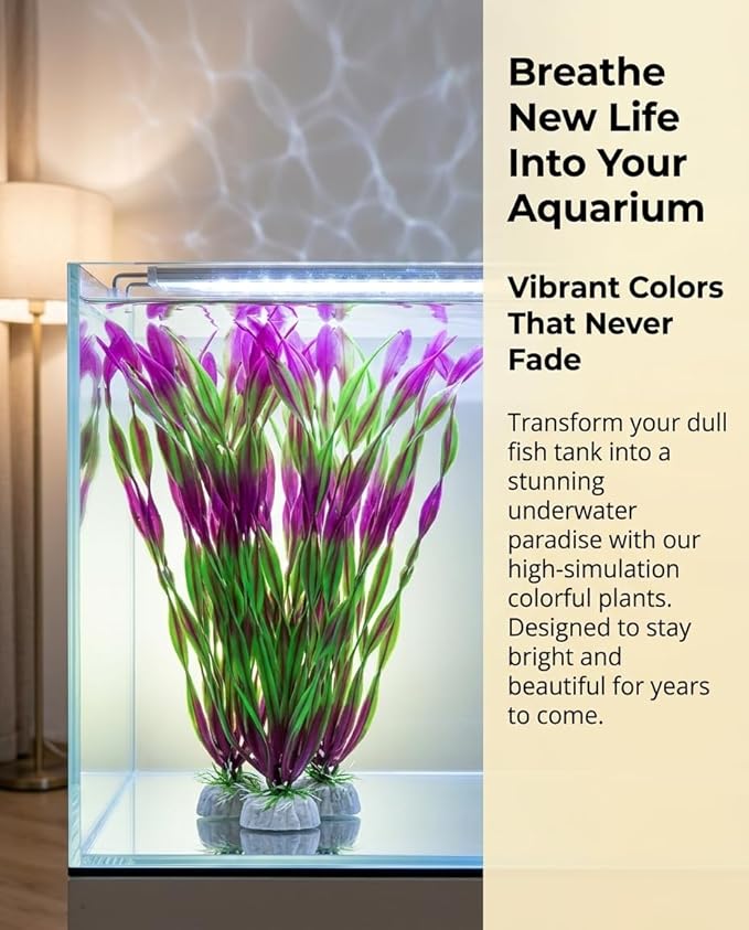 20 PCS Artificial Plastic Aquarium Plants Decor, Artificial Seaweed Fish Tank Greenery - Non-Toxic Underwater Plants with Green & Wine Red Leaves, Tank Plant Decorations