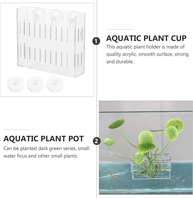 Mipcase Aquarium Plant Holder Clear Acrylic Fish Tank Frame with Double Suction Cups for Live Aquatic Plants Small Water Plants 3.93X3.34X2.95In Aquarium Accessories