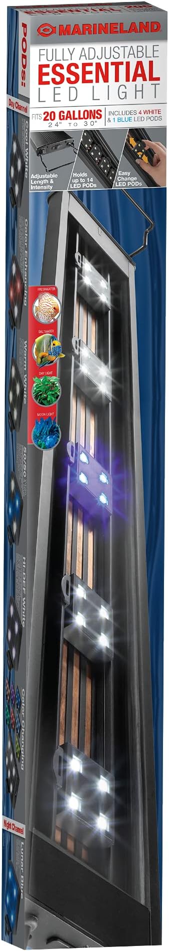 Marineland Fully Adjustable Essential LED Light for 20 Gallon Aquariums, Customizable Lighting