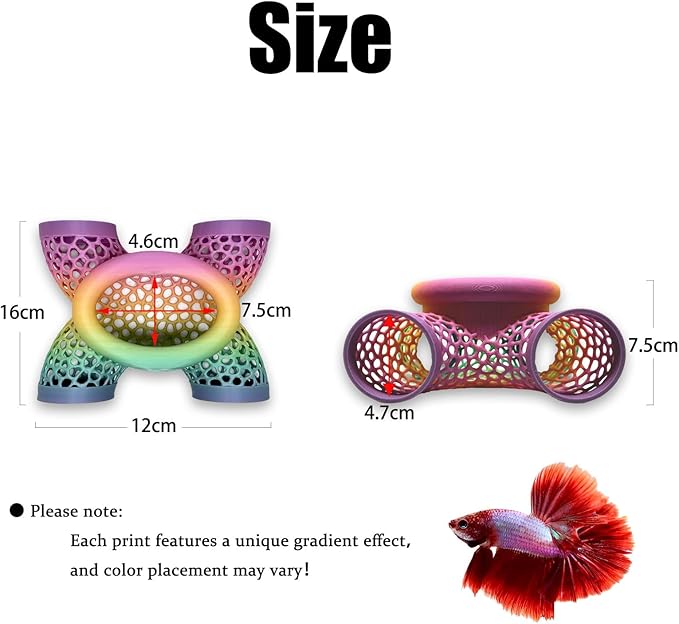 Aquarium Floating Betta Fish Log, Hide Tunnel and Hammock Toy, Small Fish Or Shrimp Hide Resting Cave, Floating Feeder, Feeding Ring, Tank Accessories Decoration (Gradient Color)