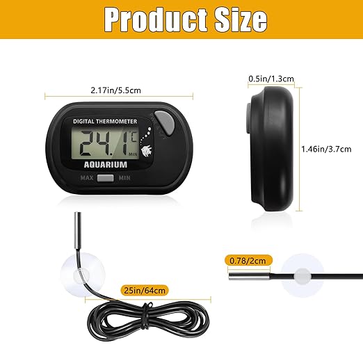 Digital Aquarium Thermometer with LCD Display MAX/MIN Memory for Fish Tank/Reptile Terrariums Water Temperature Gauge with Precision Sensor (Grey)