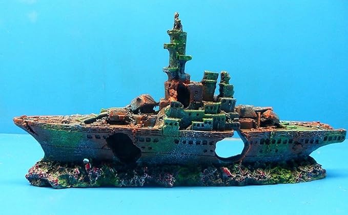 zoele Resin Damaged Navy War Boat Mini Ship Battleship Wreck Fish Tank Landscape Ornament Cave Aquarium Decoration Decor
