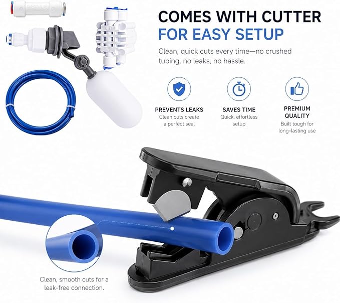 RO/DI Float Valve Kit for Reef Tank & Aquarium ATO – Auto Top Off System for Reverse Osmosis – Includes Shut-Off Valve, Float and check Valves, Tubing & Cutter