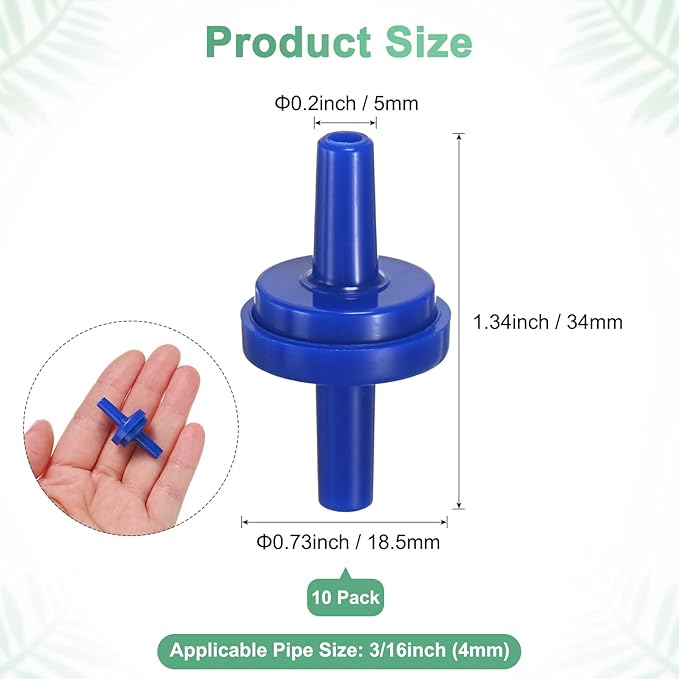 M METERXITY 10-Pack Aquarium Air Check Valve, Plastic One Way Non-Return Valves Air Valve Air Tubing Accessories Air Pump Accessories for 3/16" Airline Tubing Fish Tank [Blue]